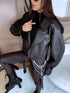 Crop faux leather jacket "TOFFEE NUT CV2195-10" - choco